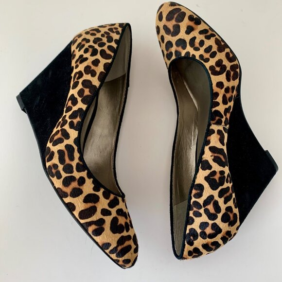 LUCKY BRAND Carson Animal Leopard Pattern Suede Wedge Heels Size 8.5 NEW - Picture 1 of 13
